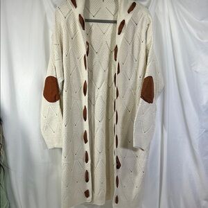 Cream Cardigan with Brown Ribbon Accents